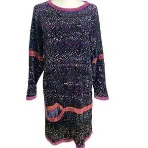 Robin Bergman Originals Chenille Dress Tunic Black Multicolor Women M/L Pocket